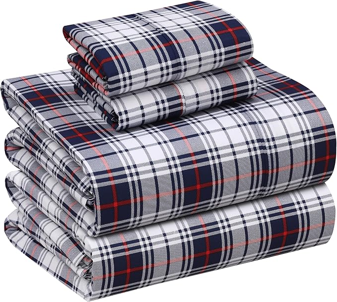 RUVANTI 100% Cotton Sheets – King Size Percale Bedding, Cooling & Breathable Floral Design, Durable with a Crisp, Soft & Comfortable Feel, 16" Deep Pocket, 4-Piece Set, Prussian