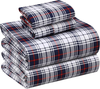RUVANTI 100% Cotton Sheets – Queen Size Percale Bedding, Cooling & Breathable Floral Design, Durable with a Crisp, Soft & Comfortable Feel, 16" Deep Pocket, 4-Piece Set, Prussian