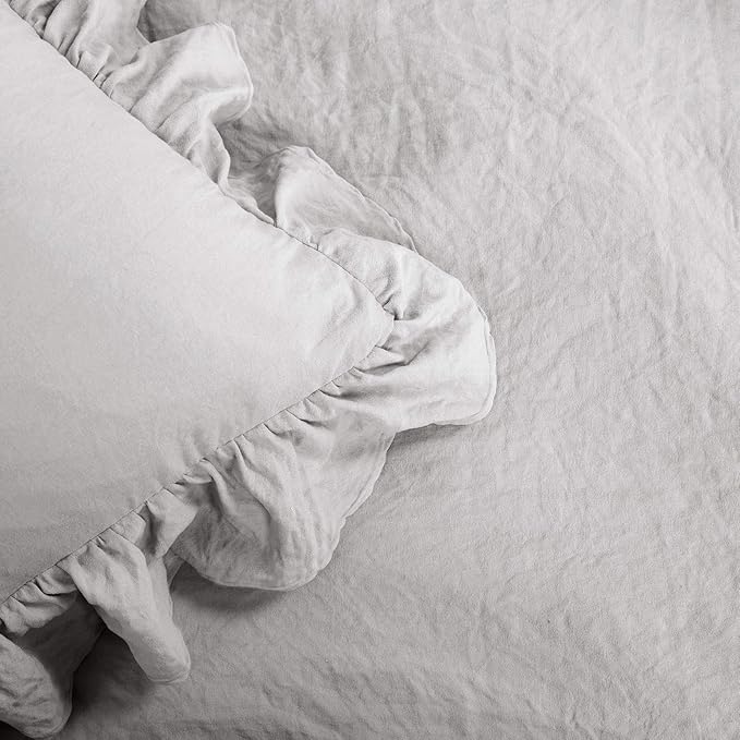 Lush Decor Reyna Ruffle Comforter Set, Full/Queen, Light Grey, 3 Piece Cozy Bedding Set