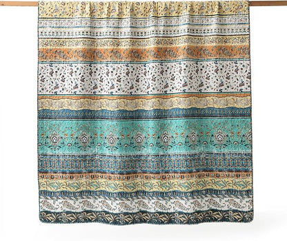Boho Style King Quilt Set Yellow Bohemian Floral Strip Quilt Beddding Set, Soft and Lightweight Bedspread for All Season, Oversize King Bed Coverlet with 2 Matching Pillow Shams (3 Pieces)