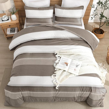 Litanika Comforter Set Full Size Hazel - 3 Pieces Lightweight Colorblock Stripe Fluffy Bedding Comforter Sets, All Season Bed Set