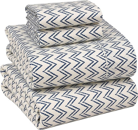 RUVANTI 100% Cotton Sheets – Full Size Percale Bedding, Cooling & Breathable Floral Design, Durable with a Crisp, Soft & Comfortable Feel, 16" Deep Pocket, 4-Piece Set, Chevron