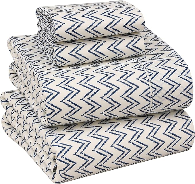 RUVANTI 100% Cotton Sheets – King Size Percale Bedding, Cooling & Breathable Floral Design, Durable with a Crisp, Soft & Comfortable Feel, 16" Deep Pocket, 4-Piece Set, Chevron