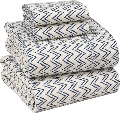 RUVANTI 100% Cotton Sheets – King Size Percale Bedding, Cooling & Breathable Floral Design, Durable with a Crisp, Soft & Comfortable Feel, 16" Deep Pocket, 4-Piece Set, Chevron