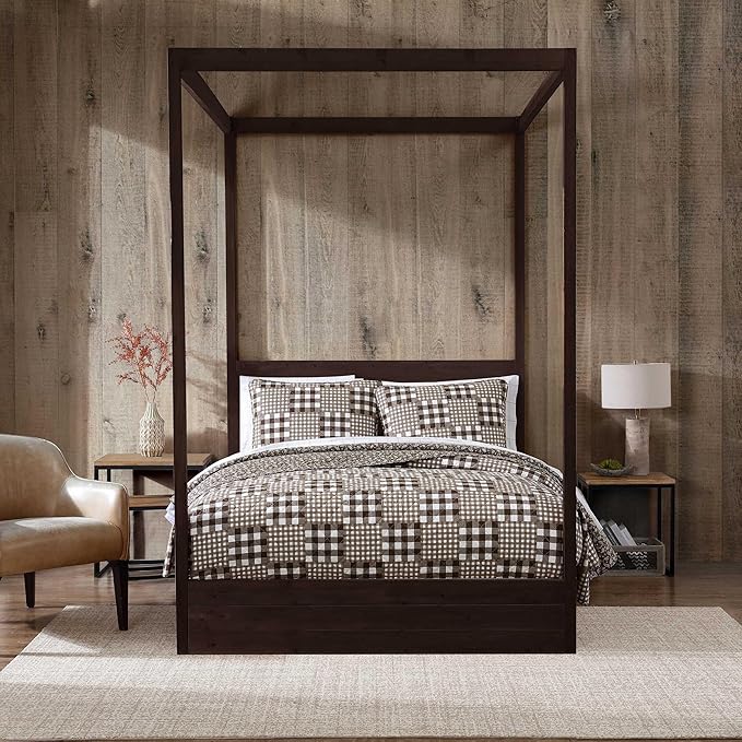 Eddie Bauer - Full/Queen Quilt Set, Reversible Bedding with Matching Shams, Patchwork Luxurious Bedding Set (Gingham Patchwork Brown, Full/Queen)