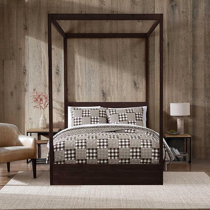 Eddie Bauer - Full/Queen Quilt Set, Reversible Bedding with Matching Shams, Patchwork Luxurious Bedding Set (Gingham Patchwork Brown, Full/Queen)