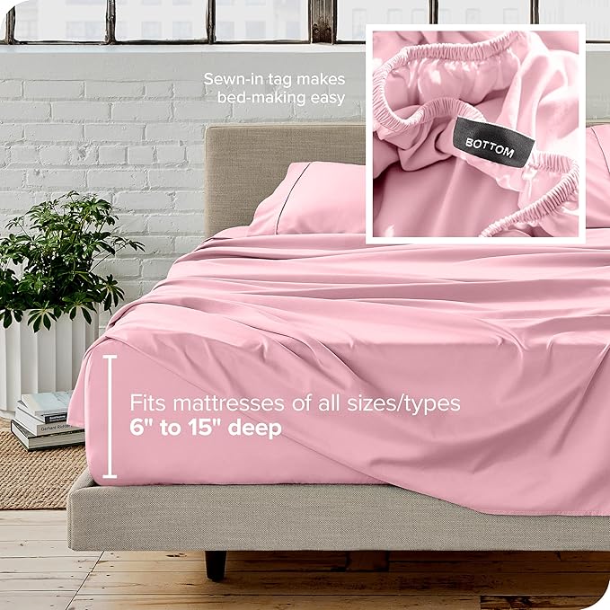 Bare Home Full Sheet Set - 1800 Ultra-Soft Microfiber Full Bed Sheets - Double Brushed - Deep Pockets - Easy Fit - 4 Piece Set - Bedding Sheets & Pillowcases (Full, Light Pink)