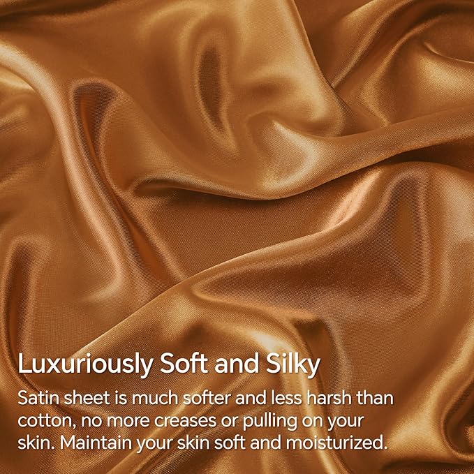 BEDELITE Satin Sheets Twin Size Bed Set, Luxury Soft Burnt Orange Silky Sheets for Hair and Skin, Similar to Silk Bed Sheet Set 3 Pieces with 1 Deep Pocket Fitted Sheet, 1 Flat Sheet, and 1 Pillowcase