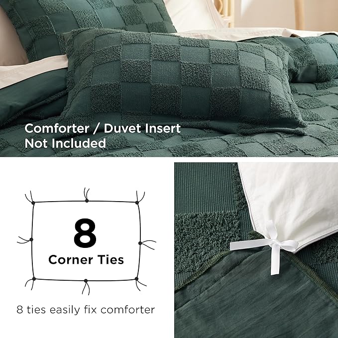 Bedsure Boho Kids Duvet Cover King Size（Duvet Insert/Comforter not Included - Checkered King Duvet Cover for All Seasons, Soft Shabby Chic Boho Bedding (Green, 104" x 90")