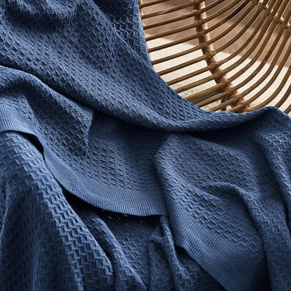 Bedsure Gentlesoft 100% Cotton Blanket Twin XL Size for College Dorm - Cooling Breathable and Soft for Spring Summer, Waffle Weave Twin Blanket for Bed, Dorm Room Essentials, Navy, 66x90 inches