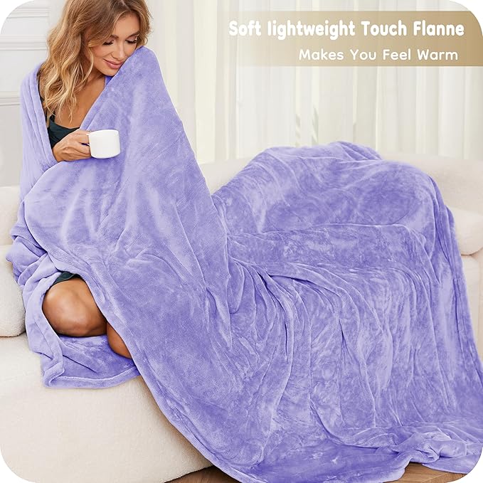 Electric Heated Blanket King Size 90"×100", Comfortable & Luxurious Flannel, 4 Heating Levels & 10 H Auto Shut Off, Light Purple