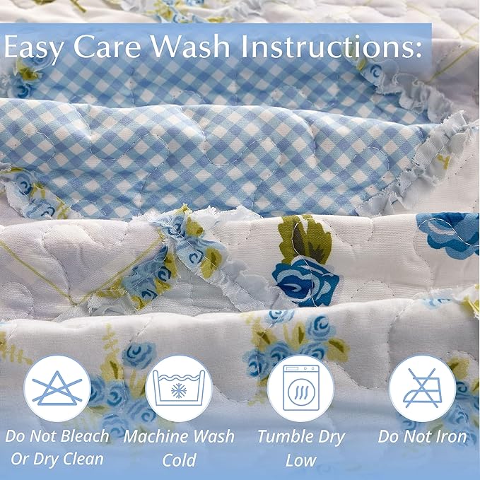 Virah Bella 2 Piece Twin Lodge Quilt Bedding Set - Rustic Country Reversible Comforter Set with Decorative Pillow Shams - Garden of Blues