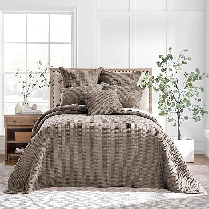 Levtex Home Mills Waffle Full Bedspread Set (100x104in) with 2 Pillow Shams (26x20in) - Cocoa - Cotton Waffle Full Size Bedspread Set - Lightweight, Soft, Pre-Washed