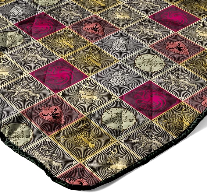 Northwest Warner Bros Game of Thrones Symbolic Sigils Quilted Throw Blanket, Fantasy House Emblems, Adults Boys Girls, Soft Lightweight Bedding for Bed, or Couch, 60 x 80 inches