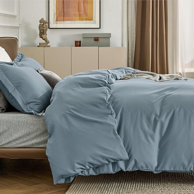 Bedsure Duvet Cover Queen Size - Soft Double Brushed Bedding Set for Kids & Adults, Zipper Closure, 3 Pieces, Includes 1 Duvet Cover (90"x90") & 2 Pillow Shams, NO Comforter, Mineral Blue
