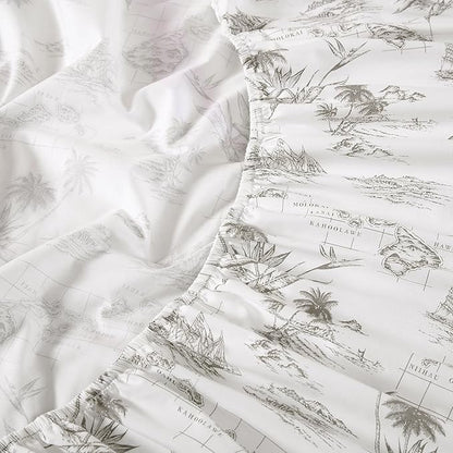 Tommy Bahama - King Sheets, Cotton Percale Bedding Set, Crisp & Cool, Stylish Bedding Set (Vintage Map Brown, King)