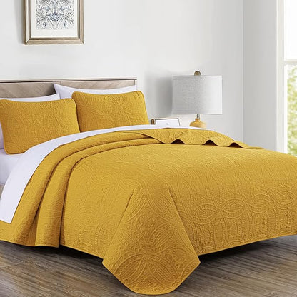 Chezmoi Collection Austin King Bedspread Set 3-Piece Pinsonic Quilted Oversized Bedspread Coverlet Set, King, Mustard | Oversized, Lightweight, Fade Resistant