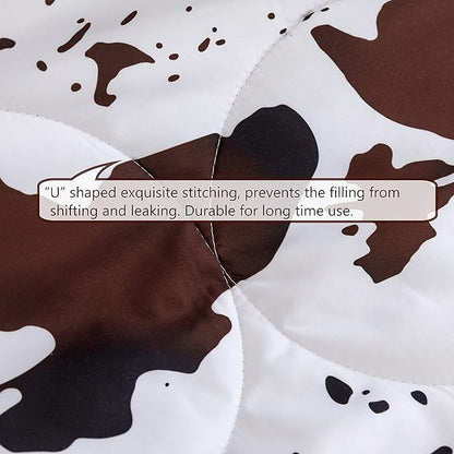 PERFEMET 3 Pieces Boys Twin Comforter Set, Brown White Cow Print Kids Bedding Set with Pillowcases, Geometric Reversible Western Style Bed Set for Teen Boy (Brown White, Twin)