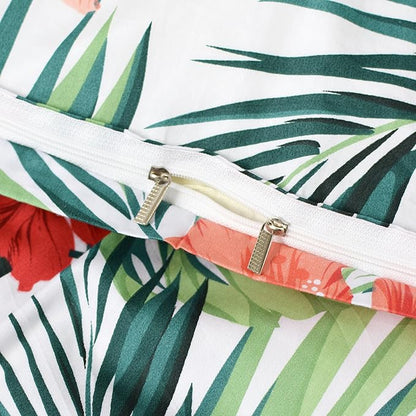 FADFAY Hawaiian Style Red Hibiscus Palm Leaves Tropical Duvet Cover Set Summer Bedding Super Soft 100% Cotton,1 Duvet Cover & 2 Pillow Shames, King Size