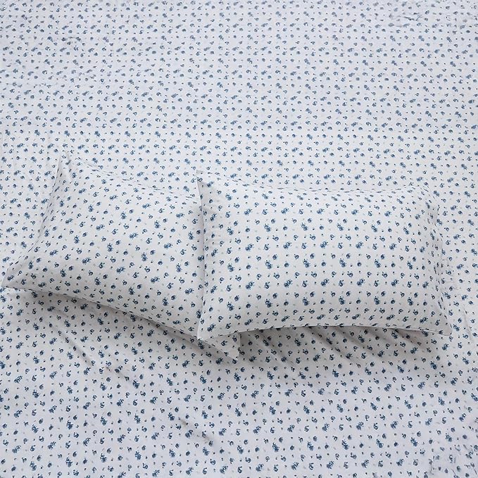 Modern Threads 3-Piece Ultra Soft Microfiber Bed Sheets Set, Wrinkle Free Sheets with Deep Pockets Fitted Sheet, Flat Sheet & Pillowcases, Lightweight Breathable Bedding, Blue Roses, Twin