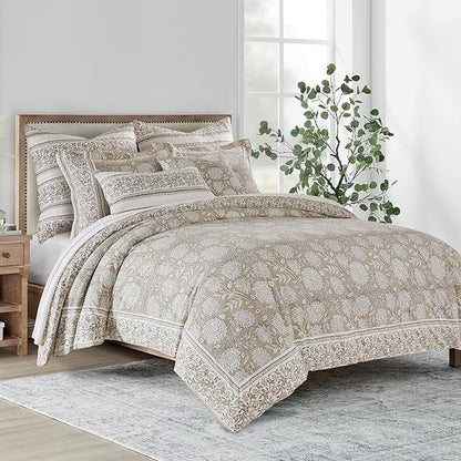 Levtex Home Adare Taupe Reversible Twin/Twin XL Comforter Set (68x88in) with 1 Pillowcase (26x20in) - Floral Bedding - Taupe and White - 100% Cotton Twin Size Comforter Set - Soft, Pre-Washed