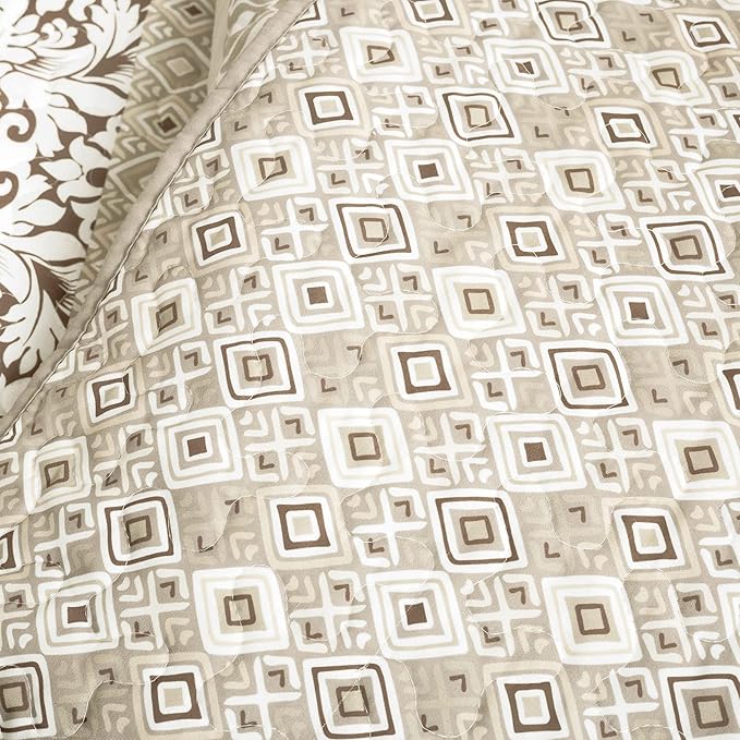 Lush Decor Boho Stripe Reversible Cotton Quilt 3-Piece Set, Full/ Queen, Neutral - Bold Colorful Bohemian Bedding Set