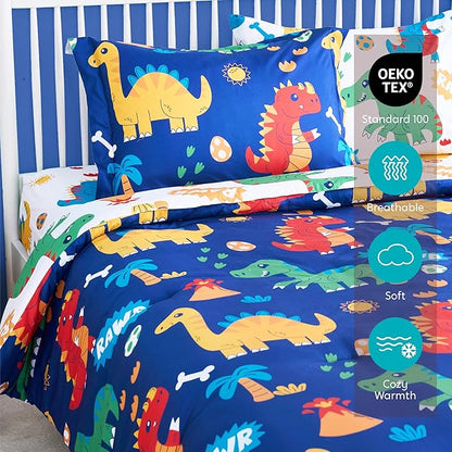 Joiedomi Kid Twin Comforter Set 5 Piece Cute Dinosaur Bedding Set for Boys Girls Super Soft Microfiber Bed in a Bag with Comforter Sheets Pillowcase Sham