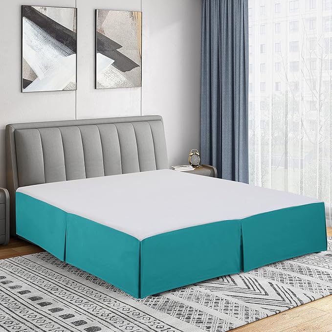 Cathay Home Double Brushed Microfiber Pleated Easy Fit Bed Skirt, Ultra Soft, Fade and Wrinkle Resistant - Larkspur Blue, Queen