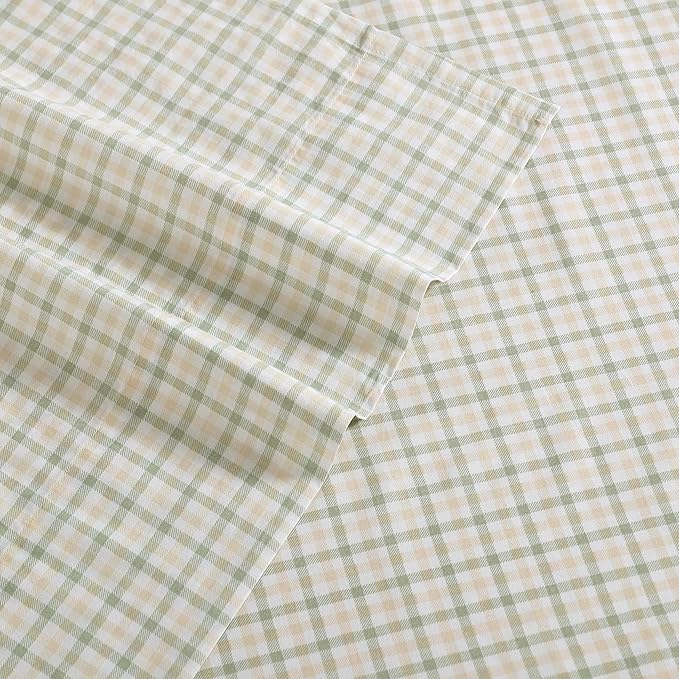 Nautica - Twin XL Size Sheets Set, Crisp & Tailored Coastal Bedding with a Smooth Cotton Percale, Bed Sheets with Matching Pillowcase & Fitted Sheet (Calm Seas Gingham Green)