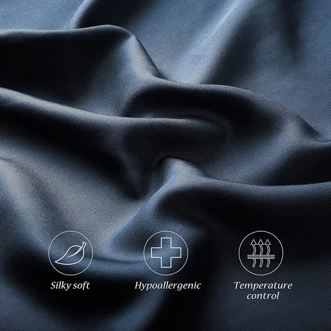 Cooling Curved Pillow Cases - Rayon Derived from Bamboo Side Sleeper Pillowcase Cover - Cool Silky Pillowcase for Hot Sleepers Hair and Skin, Queen Size 1 Piece, 20 * 30 Inches Navy Blue