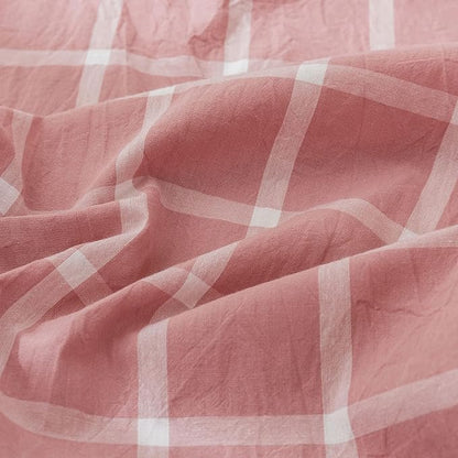 EAVD Modern Style Pink Floral Duvet Cover King Soft Soft White and Pink Grid Plaid Bedding Set with 2 Pillowcases Reversible Checkered Geometric Pattern Duvet Cover with Zipper Closure