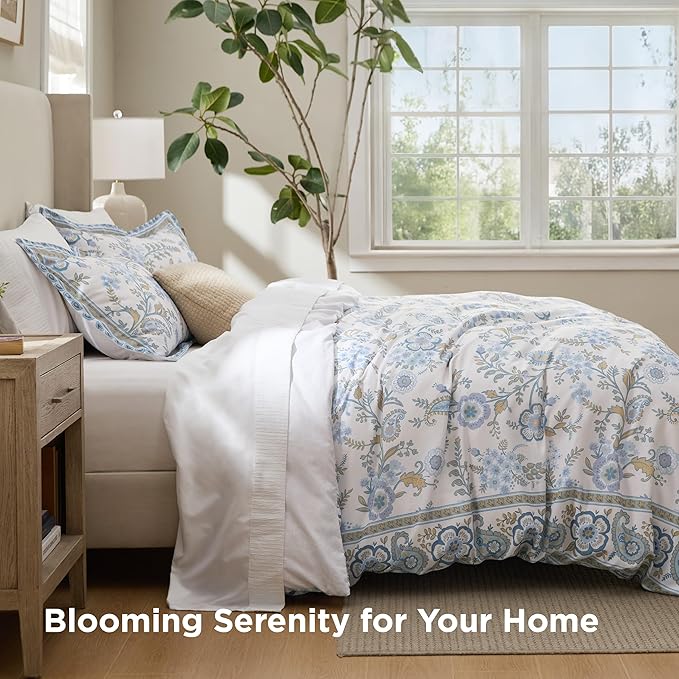 Bedsure Duvet Cover Queen Size - Reversible Paisley Scrolls Floral Duvet Cover Set with Zipper Closure, 3 Pieces Oat Milk Bedding Set with 8 Corner Ties and 2 Pillow Shams 20"x26"