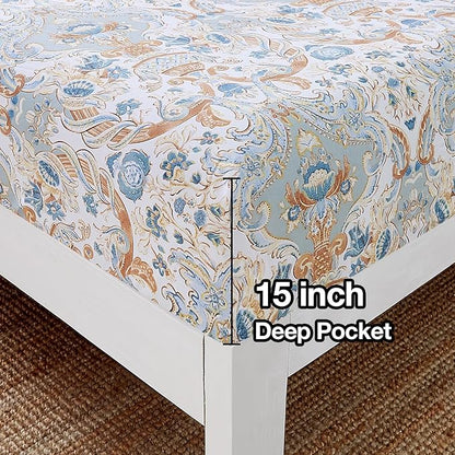 JSD Paisley Printed Sheet Set Full Size, 4 Piece Soft Pattern Microfiber Sheets Extra Deep Pocket