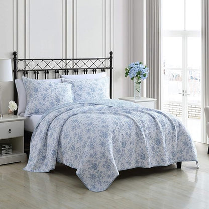 Laura Ashley - Full/Queen Quilt Set, Reversible Cotton Bedding with Matching Sham, Medium-Weight for Year Round Use, Floral Print Bed Set (Walled Garden Blue)