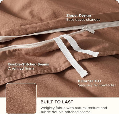 Bedsure Cotton Duvet Cover Queen - Luxury Slub Weave 100% Cotton Duvet Cover Set, PureWoven Bedding Set with a Linen Like Textured, Easy Change, Mocha Mousse, 90" x 90"