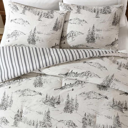 Eddie Bauer - King Comforter Set, Reversible Bedding with Matching Sham(s), Super Soft and Cozy Home Decor (Rocky Mountain Cabin Grey, King)