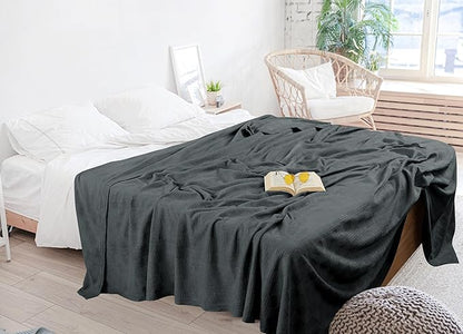 Utopia Bedding Smoke Gray 100% Cotton Blanket [Queen Size - 90x90 Inch] Lightweight, Soft and Breathable Thermal Blanket for All Seasons