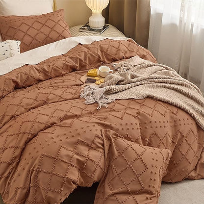 Bedsure Boho Duvet Cover King Size, Burnt Orange Breathable & Soft Boho Bedding, Machine Washable Comforter Cover for All Seasons, Includes 1 Duvet Cover 104"x90" with 2 Pillow Shams & Zipper Closure
