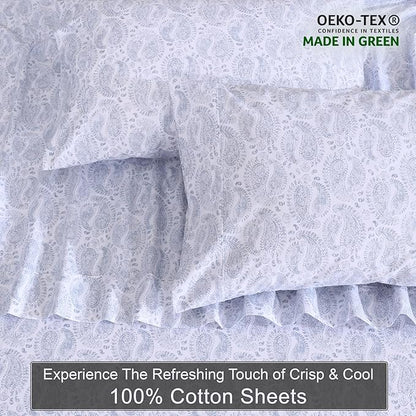 ZOYER 100% Cotton Sheets – Full Size Percale Bedding, Cooling & Breathable, Durable with a Crisp, Soft & Comfortable Feel, 16" Deep Pocket, 4-Piece Set, Paisley Imprint
