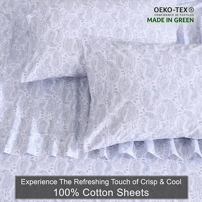 ZOYER 100% Cotton Sheets – Twin Size Percale Bedding, Cooling & Breathable, Durable with a Crisp, Soft & Comfortable Feel, 16" Deep Pocket, 3-Piece Set, Paisley Imprint