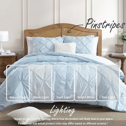 Swift Home Twin/Twin XL Pinstripe Chambray Blue Comforter Set - Classic Pintuck Bedding Set - 2 Pieces Bed Linen, 1 Comforter and 1 Pillow Sham