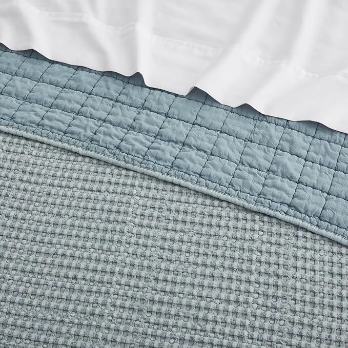 Levtex Home Mills Waffle Twin XL/Twin Quilt Set (68x86in) with 1 Pillow Sham (26x20in) - Chambray - Cotton Waffle Twin Size Quilt Bedding Set - Lightweight, Soft, Pre-Washed