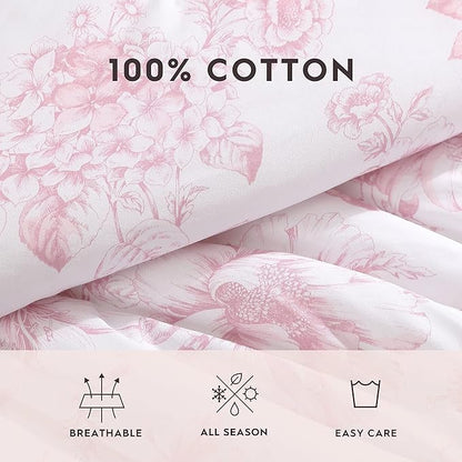 Laura Ashley - Twin Comforter Set, Reversible Cotton Bedding for Year Round Use, 2 Piece Coquette Bed Set with Matching Pillowcase (Delphine Mauve Pink)