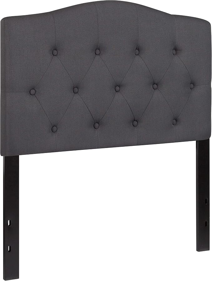 EMMA + OLIVER Twin Size Tufted Upholstered Headboard with Adjustable Metal Bed Rail Slots, Modern Fabric Upholstered Twin Headboard, Dark Gray