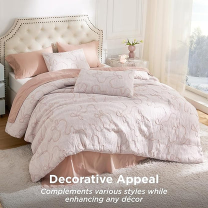 Bedsure Pink King Size Comforter Set, GentleSoft™ 3 Pieces Breathable Bow Comforter Set Women with 2 Pillow Shams, Cute King Bedding Set Pink Room Decor Aesthetic Bedroom Decor, 104x90 Inches
