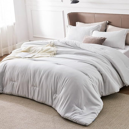 Bedsure Oversized Queen Comforter Set - Grayish White Soft Bedding for All Seasons, Cationic Dyed Bed Set, 3 Pieces, 1 Oversized Queen Size Comforter (98"x98") and 2 Pillow Shams (20"x36"+2")