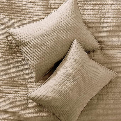 palassio Striped Dark Beige 100% Cotton Quilt Twin Size Bedding Sets, Lightweight Crinkly Channel Pick Stitch Textured Bedspread Soft Shabby Chic Farmhouse Country Coverlet for All Season, 1 Sham