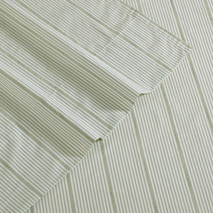 Nautica - King Size Sheets Set, Crisp & Tailored Floral Bedding with a Smooth Cotton Percale, Bed Sheets with Matching Pillowcases & Fitted Sheet (Ellipse Stripe Green)