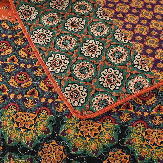 HoneiLife Quilt Sets Queen Size - 3 Pieces Microfiber Quilt Lightweight Bedspreads Wildflower Coverlets Retro Bed Cover Queen Quilt Bedding Set All Season Quilts-Pumpkin
