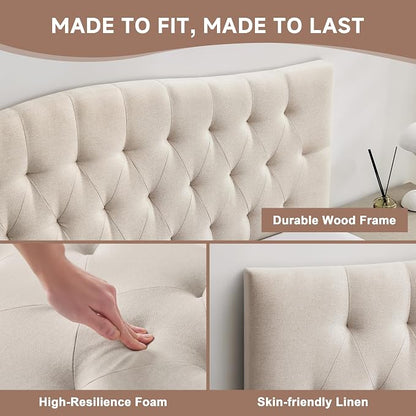 Tufted Upholstered Full Size Headboard Only, Adjustable 38-50 in, Beige | Full Headboard for Full Size Bed, Durable Linen Fabric Headboards, Modern Diamon Design Wood Head Board